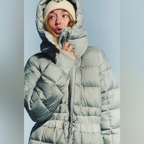 FREE PEOPLE NWT Like A Dream Long Reversible Puffer Jacket in Smoked Sage L - Picture 3 of 15